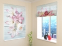 Roman Blind Colorful Lilies on Wood